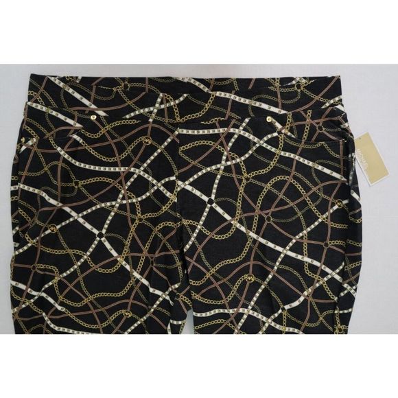 Michael Kors Women's Sz 3X Black/Bone Gold Chain Logo Print Stretch Leggings $78 - Picture 2 of 13